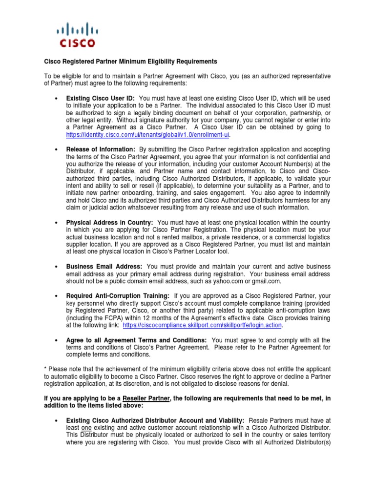 Cisco Partner Eligibility Requirements | PDF | Cisco Systems ...