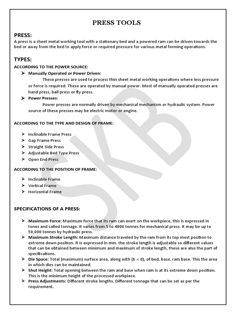 Press Tools PDF Sheet Metal Procedural Knowledge
