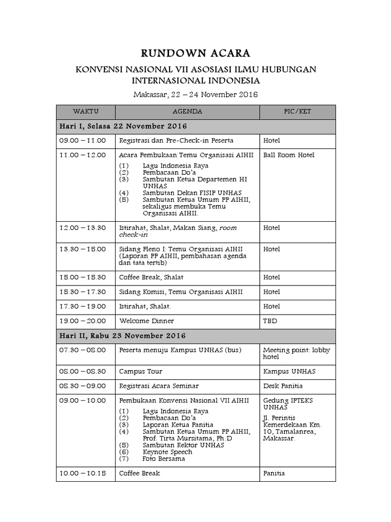 Rundown Konvensi Nasional AIHII 2016 | PDF