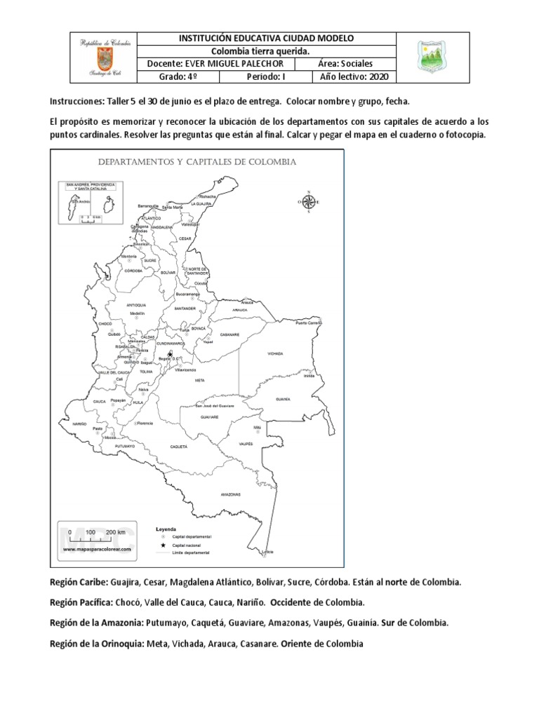 Taller de Sociales Grado 4: Regiones de Colombia | PDF