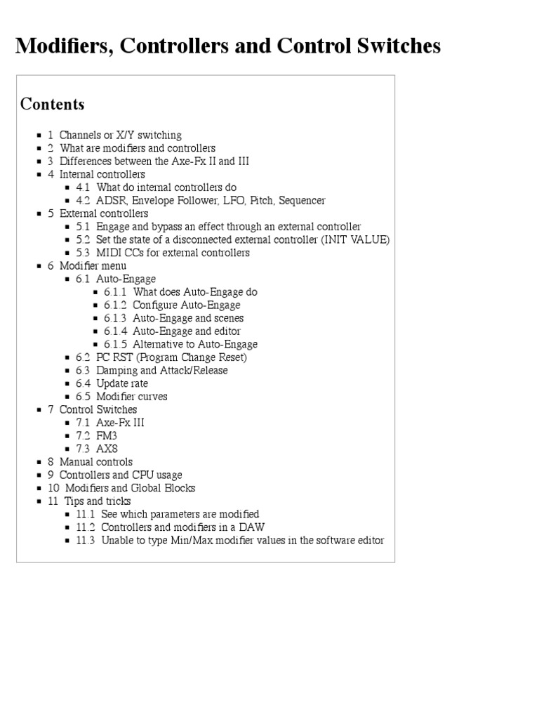 Axe-Fx Modifiers and Controllers Guide | PDF | Switch | Electronics