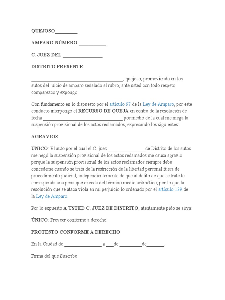 Formato de Recurso de Queja en Amparo | PDF