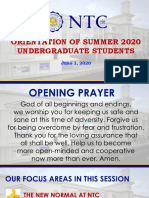 Orientation of Summer 2020 Undergraduate Students: June 1, 2020