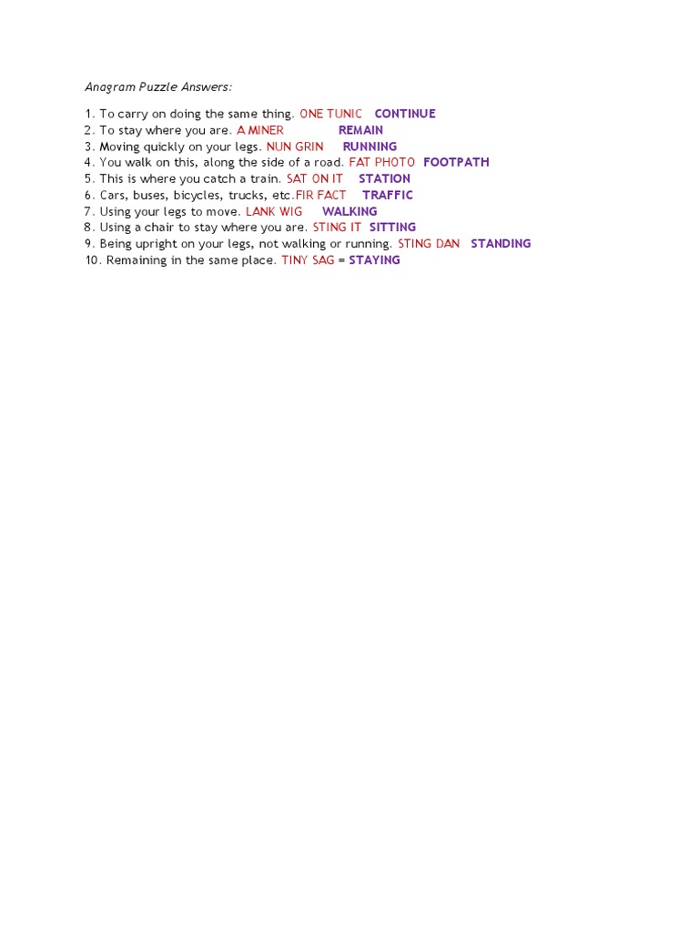 Anagram Puzzle Solutions | PDF | Language Arts & Discipline