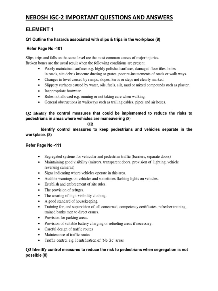 Nebosh Igc-2 Important Questions and Answers: Element 1 | PDF | Traffic ...