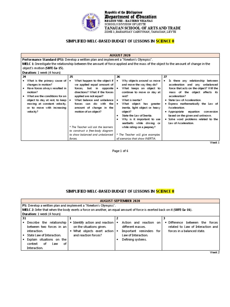 Understanding Forces and Motion A Simplified MELCBased Lesson Plan