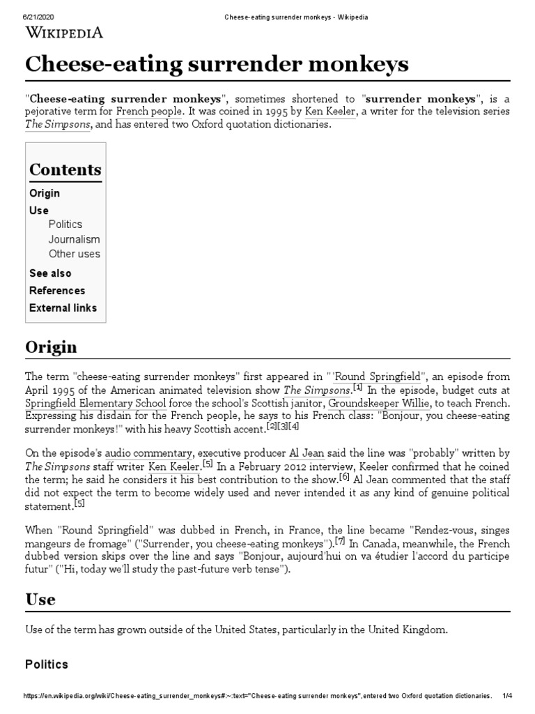 What Is A 'CheeseEating Surrender Monkey' Pejorative For French People