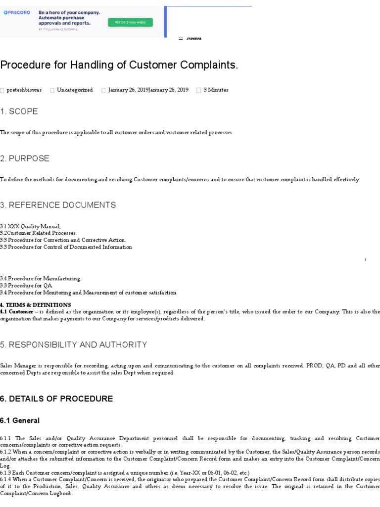 Customer Complaint Handling Procedure | PDF | Quality Management System ...
