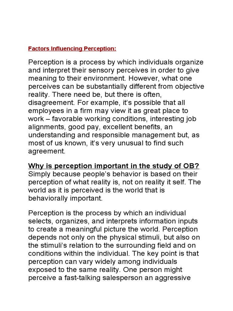 Factors Influencing Perception in OB | PDF | Perception | Epistemology