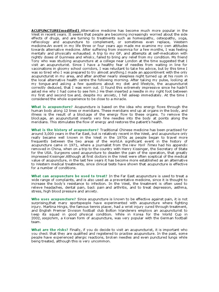 ACUPUNCTURE (Modified) Alternative Medicine Has Much More