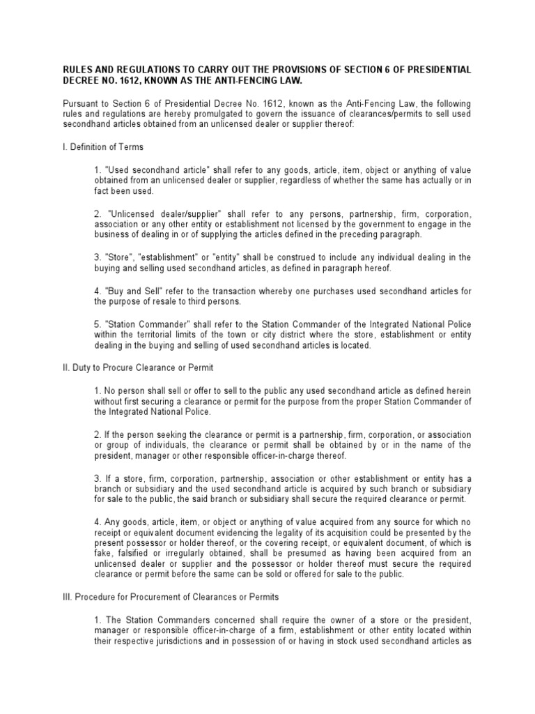 Rules and Regulations To Carry Out The Provisions of Section 6 of ...
