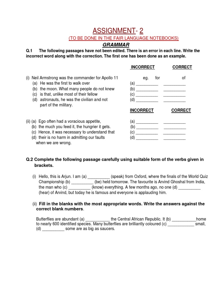 Grammar Assignment for Students | PDF