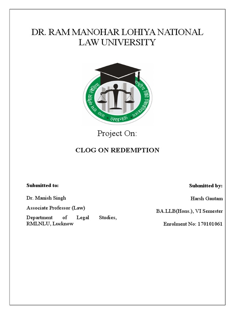 Clog On Redemption. PDF Real Property Law Mortgage Law