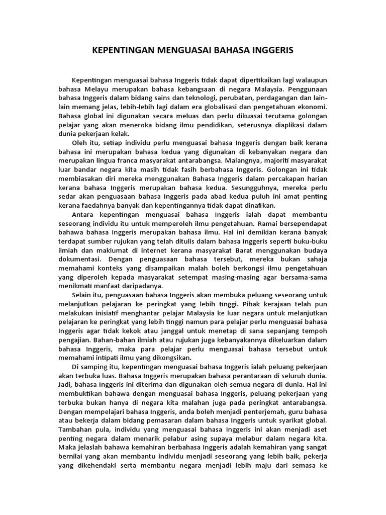 Kepentingan Menguasai Bahasa Inggeris Pdf