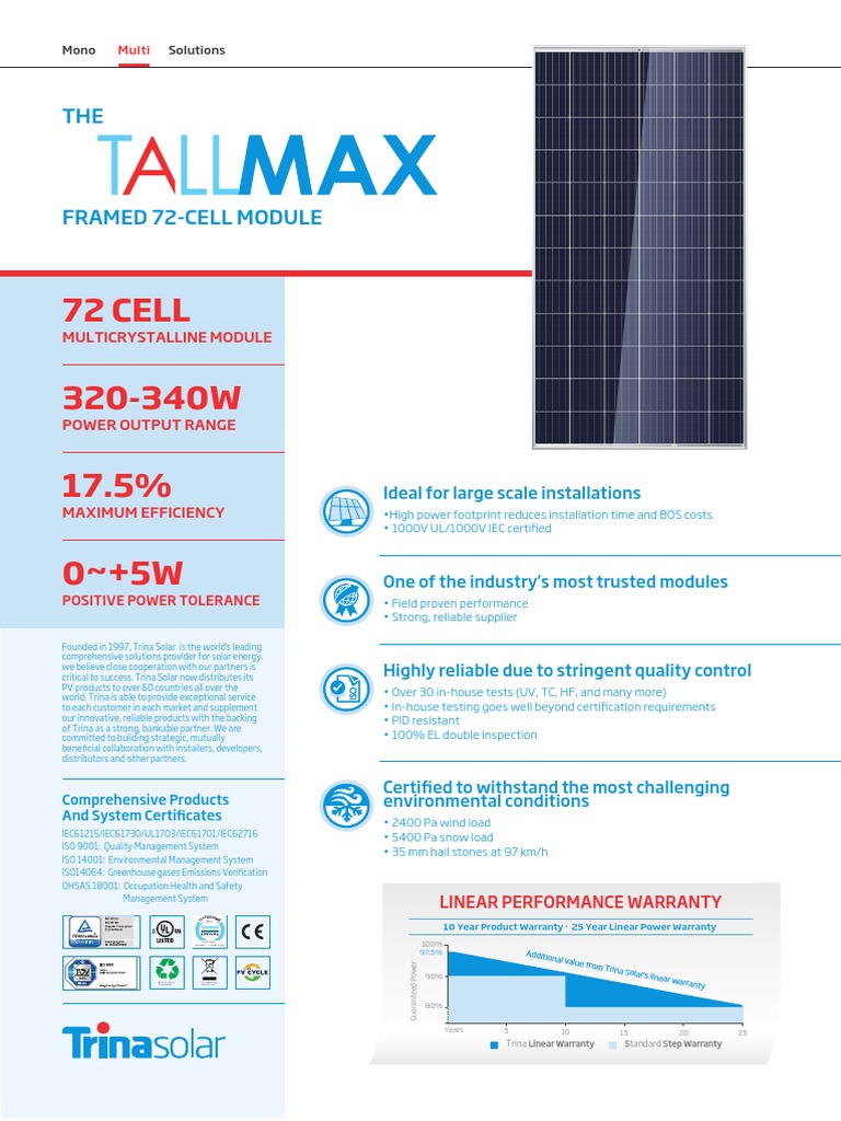 72 Cell 320-340W 17.5%: Multicrystalline Module | PDF | Photovoltaics ...