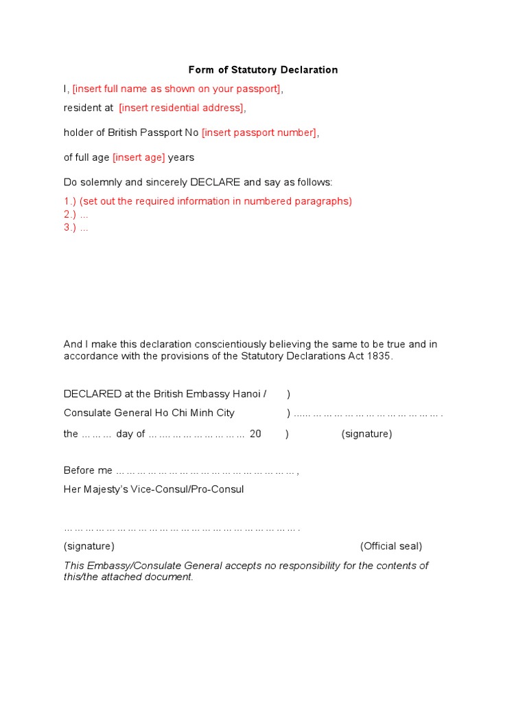 Statutory Declaration Template | PDF