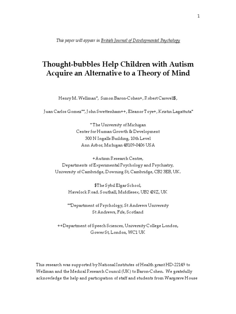 2003 Wellman Etal PDF | PDF | Theory Of Mind | Psychology