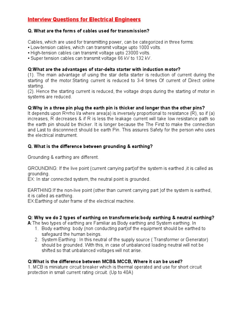 Essential Interview Questions for Electrical Engineers | PDF ...