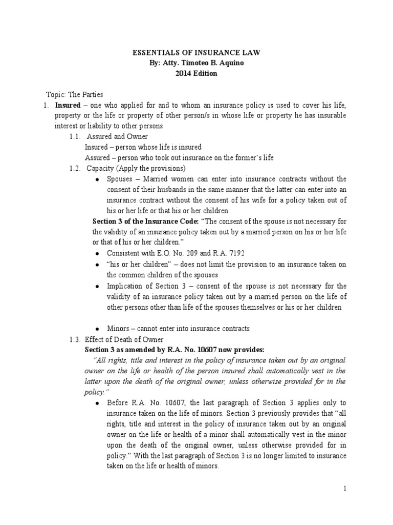 Essentials of Insurance Law Overview | PDF | Life Insurance | Insurance