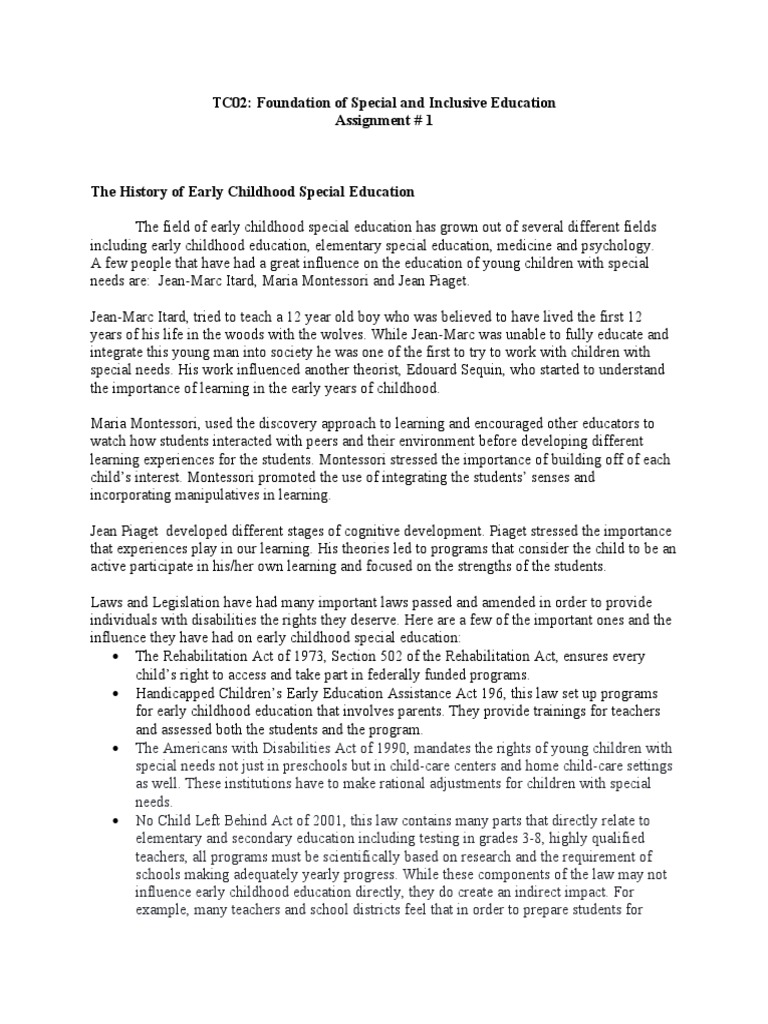 History of Early Childhood Special Education | PDF | Early Childhood ...