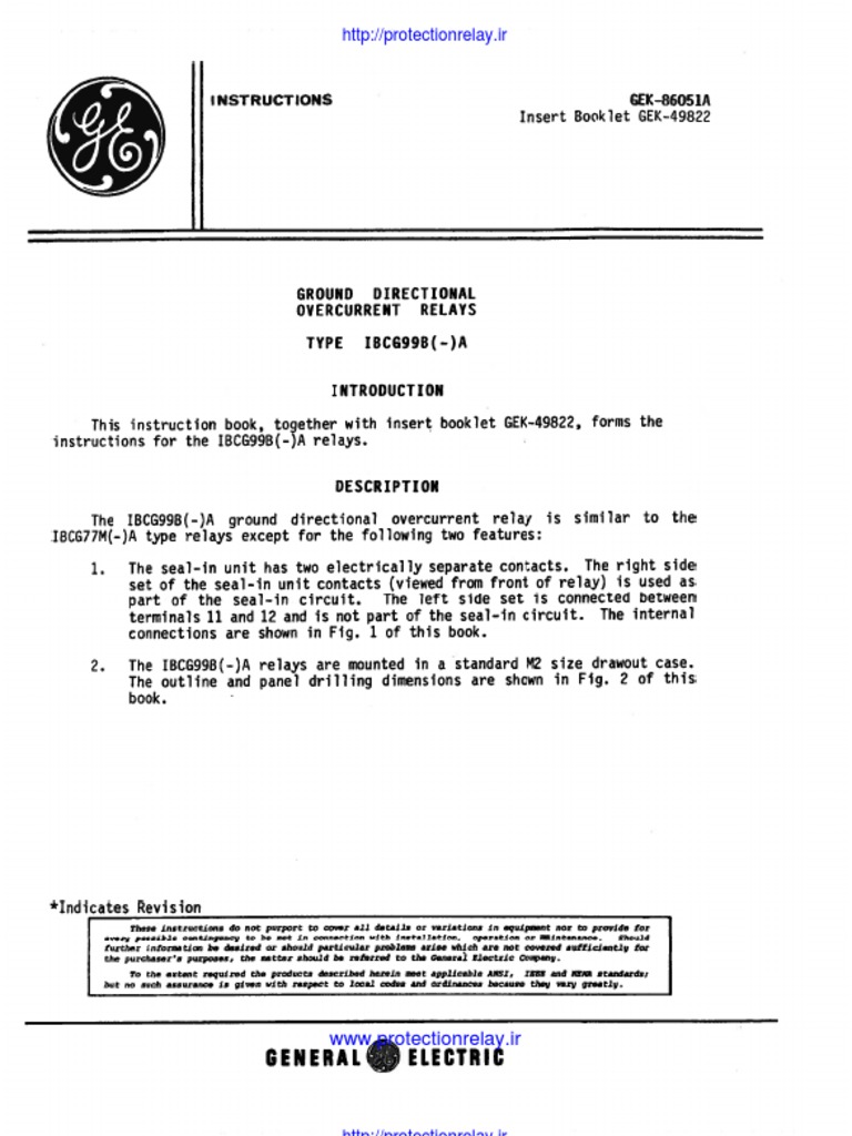 Generals Electric Instructions PDF Relay Electrical Equipment