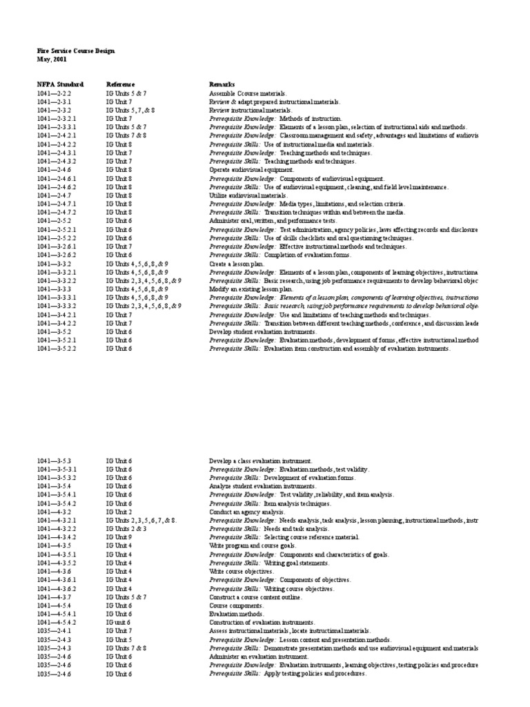 Fire Service Course Design May, 2001 PDF Lesson Plan Teaching Method