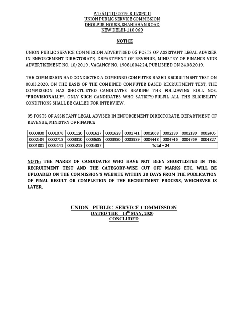 Union Public Service Commission: Total 24 | PDF | Business | Finance &  Money Management