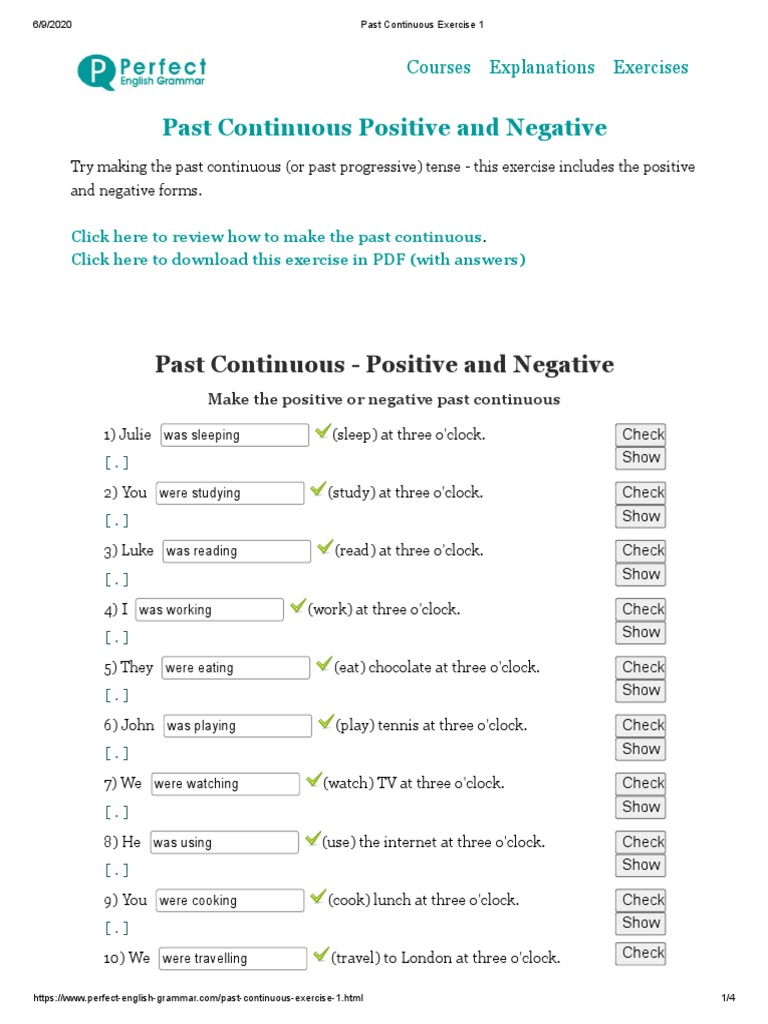 Past Continuous Exercise 1 | PDF