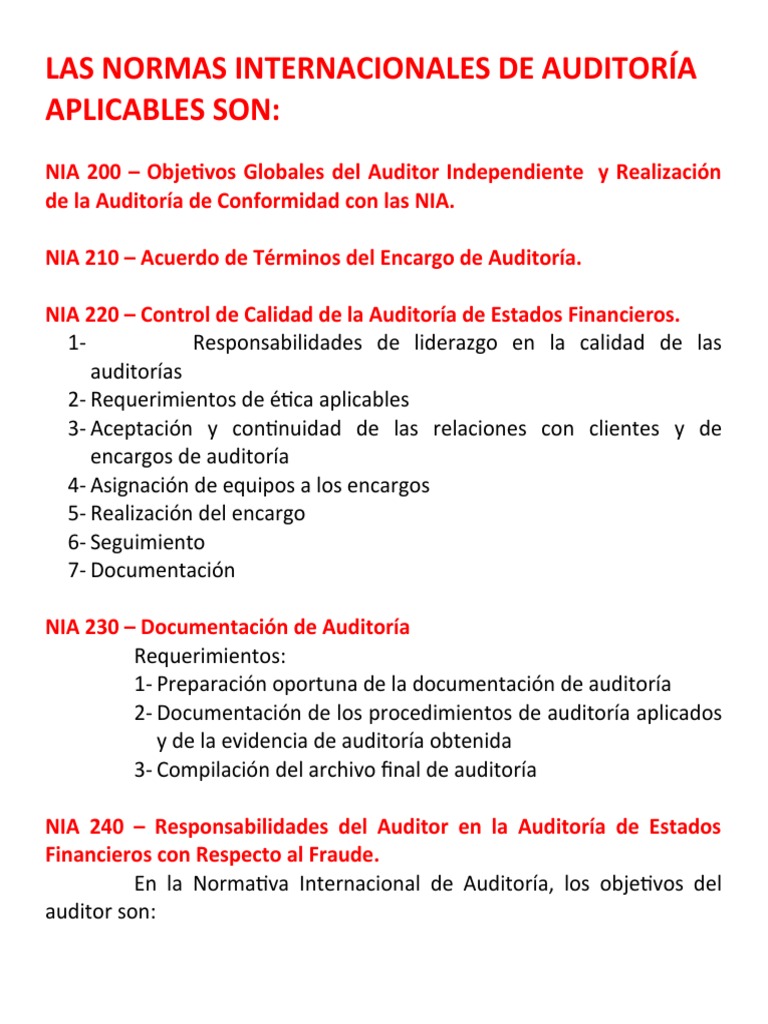 Normas Internacionales de Auditoría (NIAs) | PDF | Auditoría | Contralor