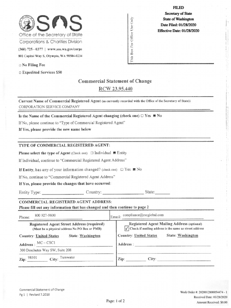Washington State Work Order 2020 | PDF