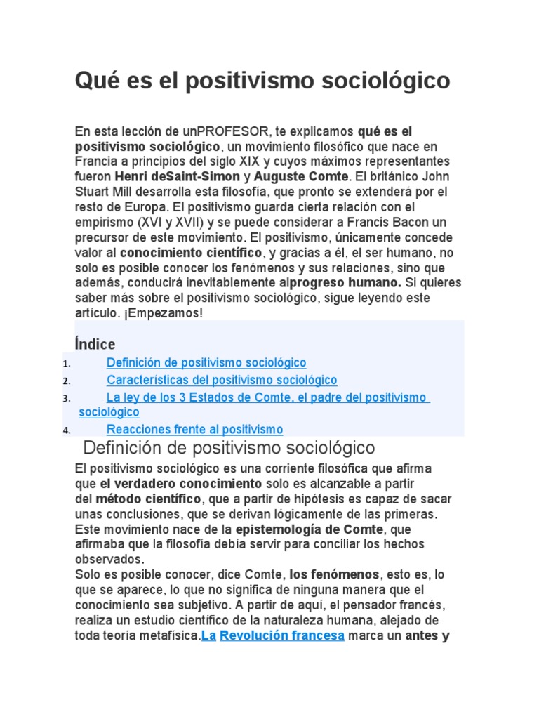 Definición del Positivismo Sociológico | PDF | Positivismo | Sociología