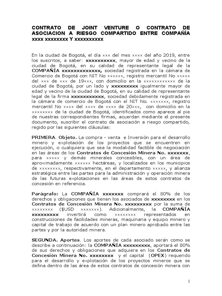 Modelo de Un Contrato de Joint Venture Minero | PDF | Proyecto conjunto |  Minería