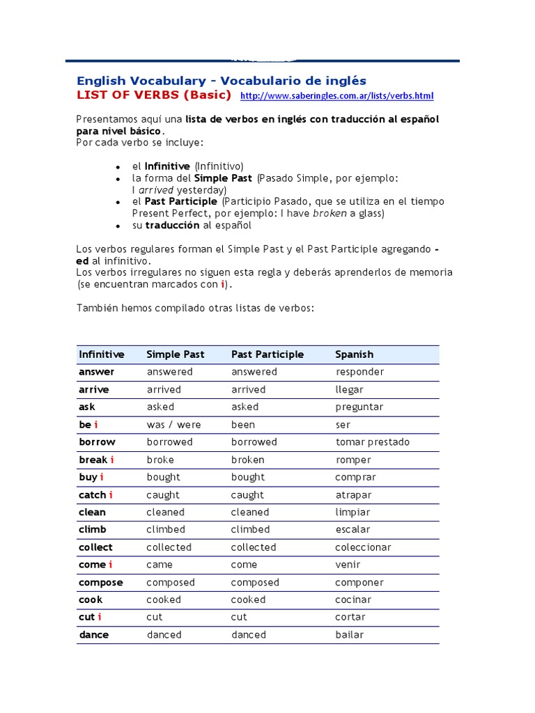 Lista de Verbos | PDF | Communication | Cognitive Science