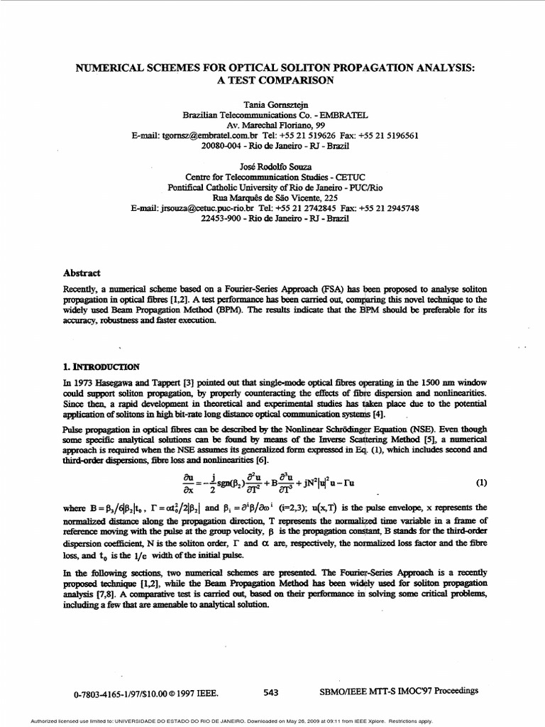 JRS Numerical Schemes For Optical Soliton Propagation Analysis A Test ...