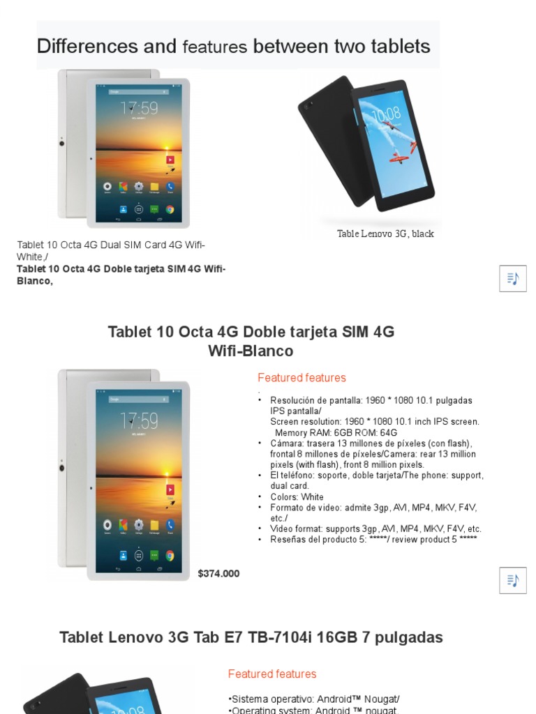 Differences and Between Two Tablets: Features | PDF | Tablet Computer ...