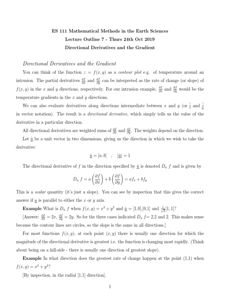 Directional Derivatives & Gradients Explained | PDF | Gradient | Derivative