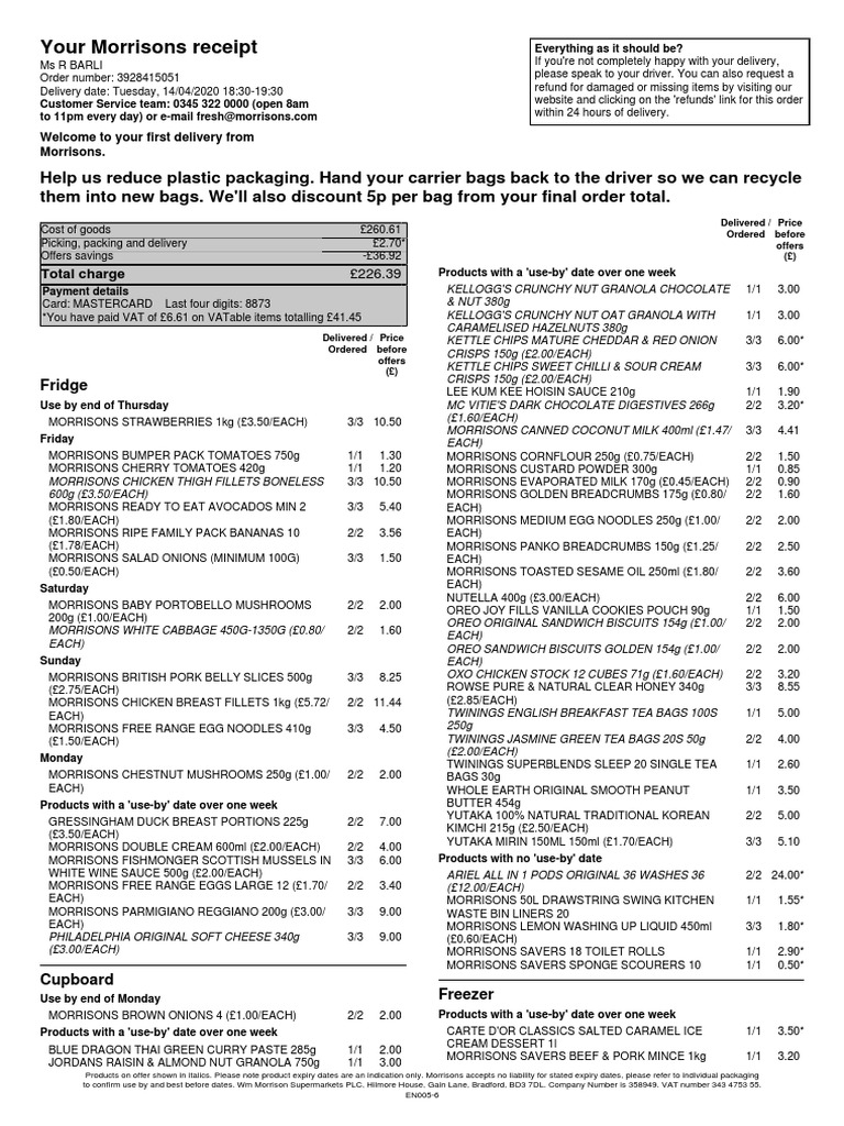 Receipt PDF Potato Chip Curry