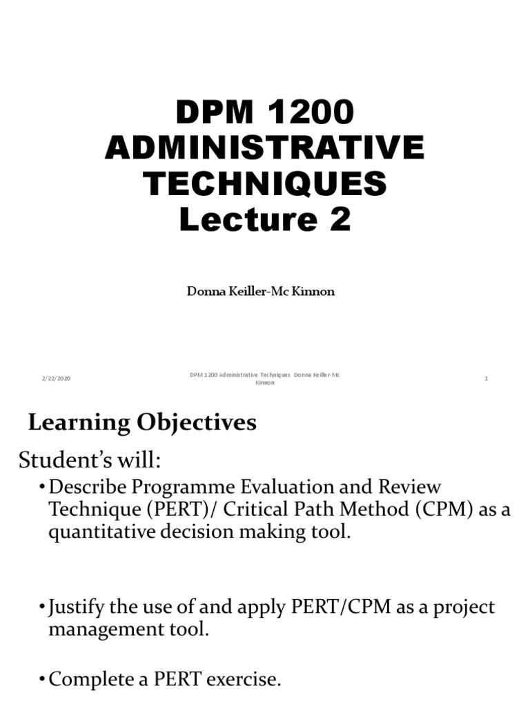 DPM 1200 Lecture 2 Pert Cpm-Forecasting 2020 | PDF | Program Evaluation ...
