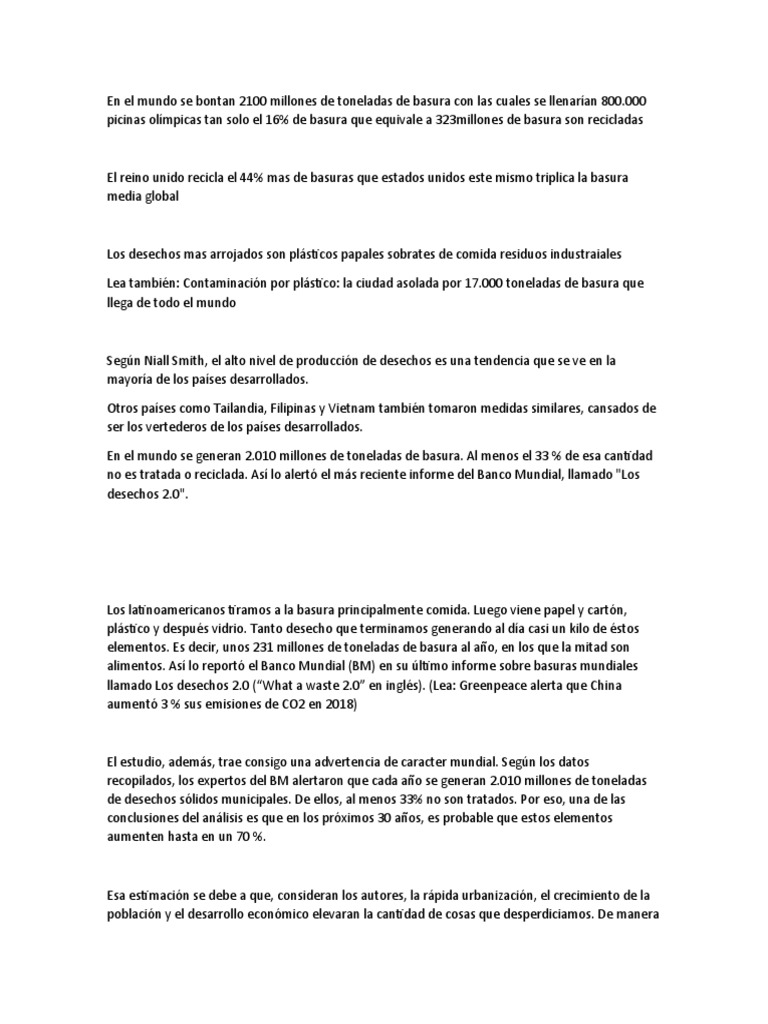 Resumen sobre la basura y reciclaje | PDF | Reciclaje | Residuos