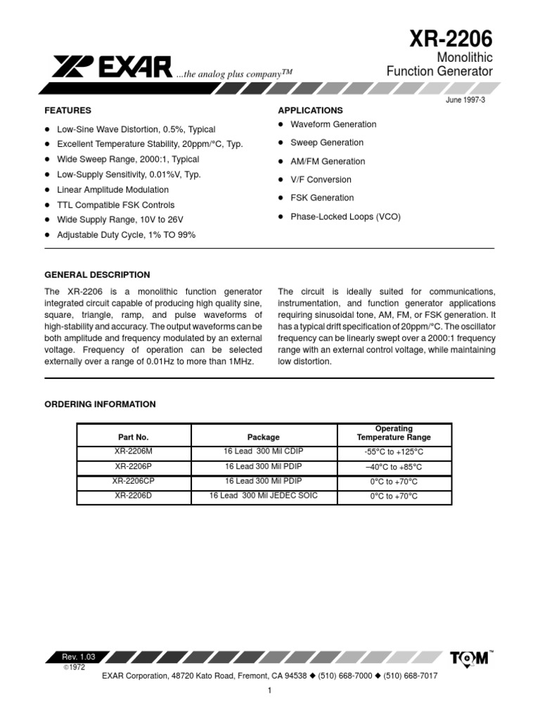 Monolithic Function Generator: ... The Analog Plus Company | PDF ...
