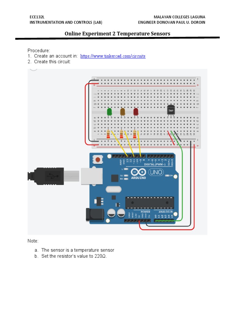 Online Experiment 2 Temperature Sensors: Procedure: 1. Create An ...