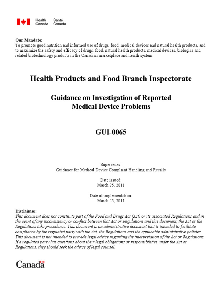 Guidance On Investigation of Reported Medical Device Problems PDF