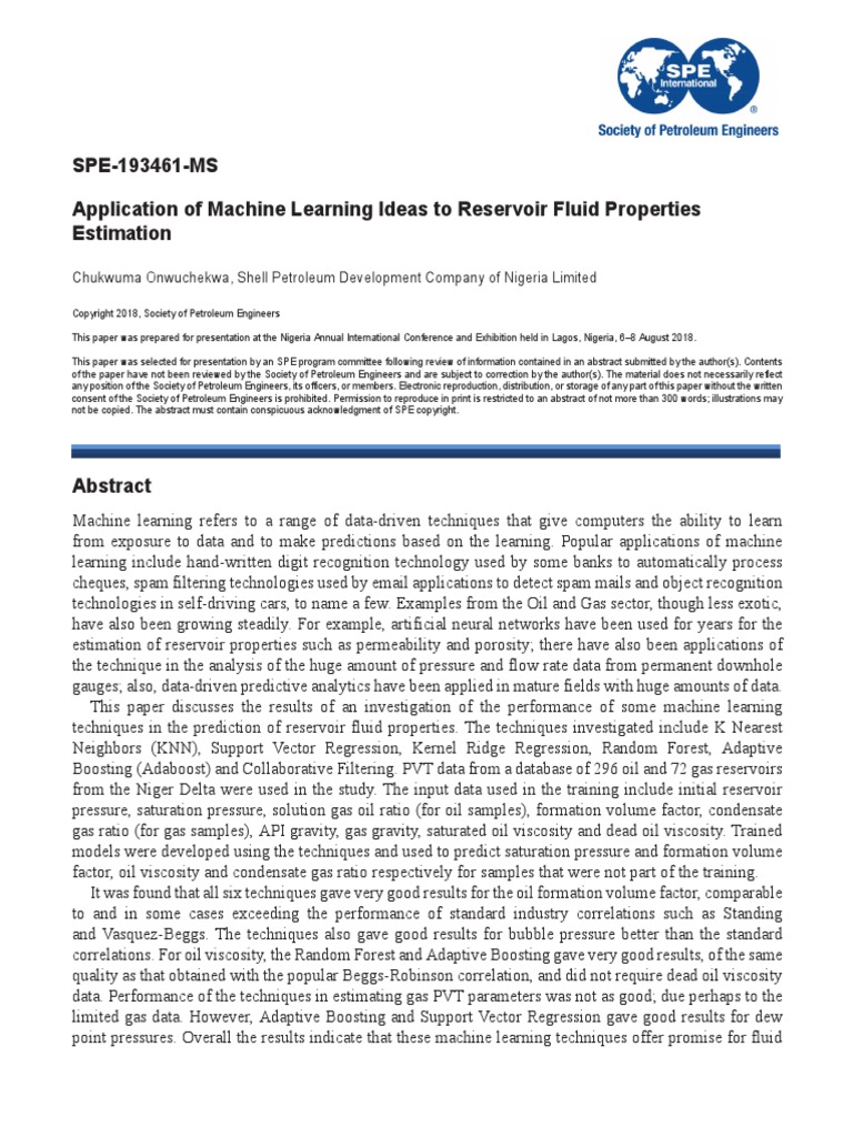 Application Reservoir Fluid Properties PDF Regression Analysis
