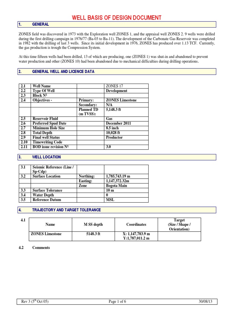 ZONES Well Basis of Design Report | PDF | Porosity | Drilling Rig