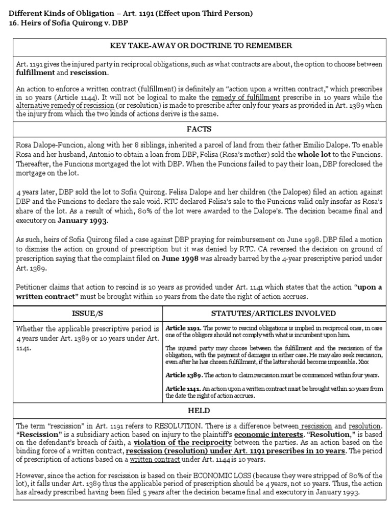 Heirs of Sofia Quirong v. DBP Download Free PDF Statute Of