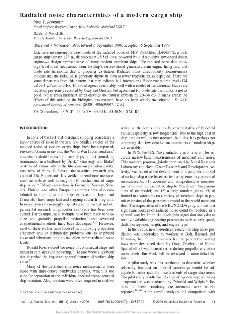 Radiated Noise Characteristics of A Modern Cargo Ship | PDF | Spectral ...
