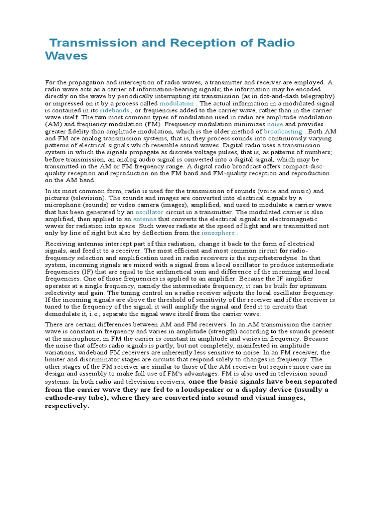 Transmission and Reception of Radio Waves: Modulation Sidebands Noise ...