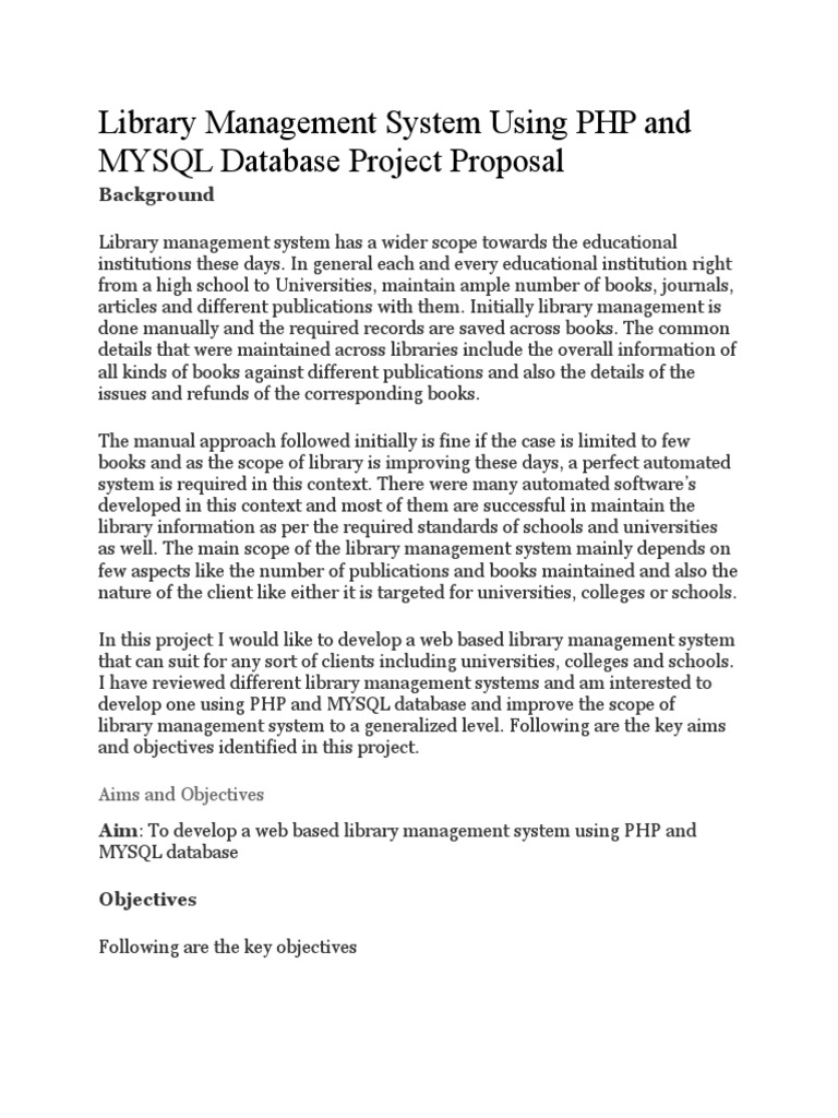 Library Management System Using PHP and MYSQL Database Project Proposal ...