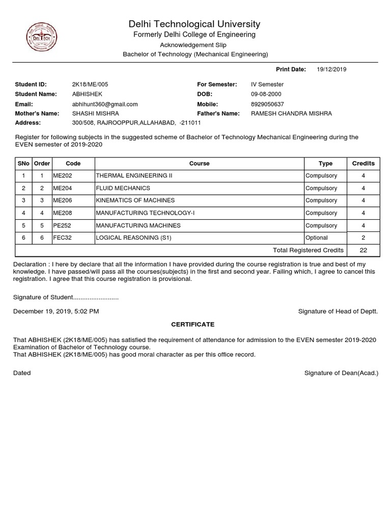 B.Tech Mechanical Engineering Acknowledgment | PDF | Engineering | Learning