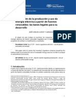 Regulación de La Producción y Uso de Energía Eléctrica A Partir de Fuentes Renovables: Las Bases Legales para Su Desarrollo